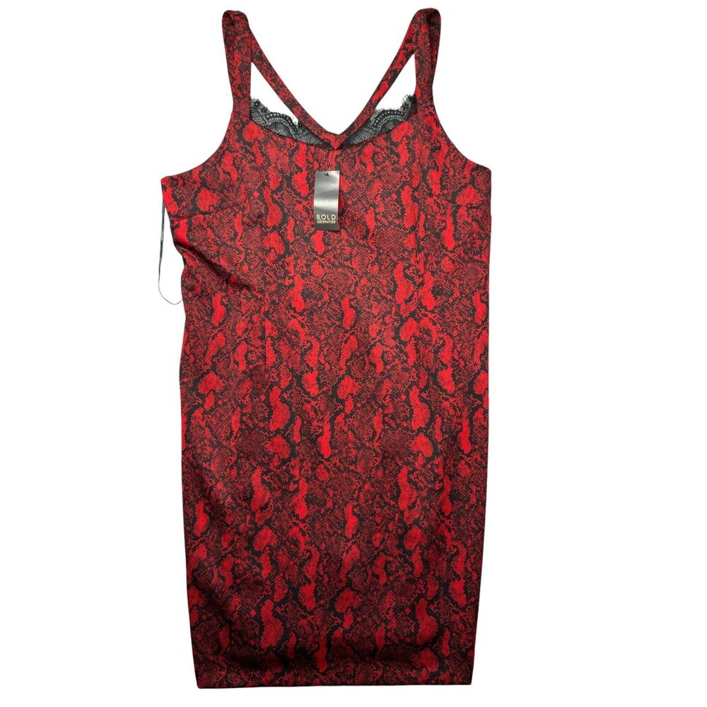 Bold Elements Dress Women's Extra Large Red Lace Snake Skin Print Strappy NWT